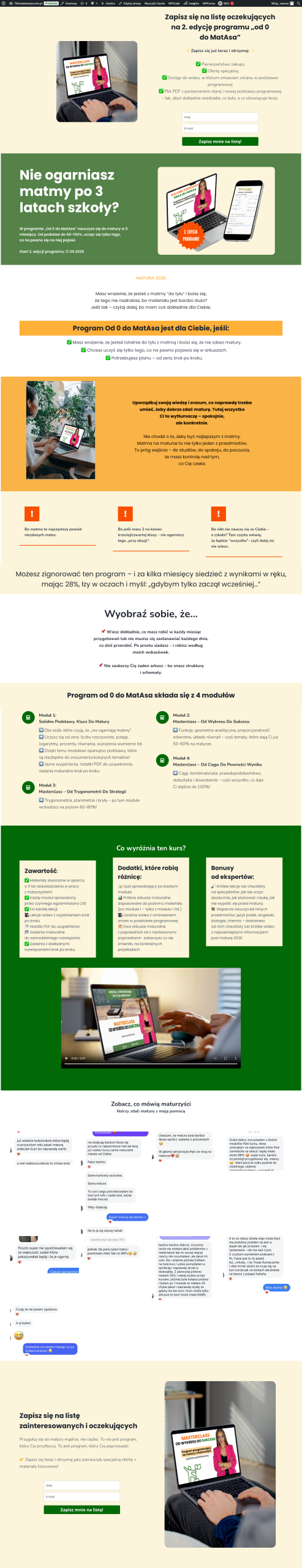 Landing do zapisów Od 0 do MatAsa 