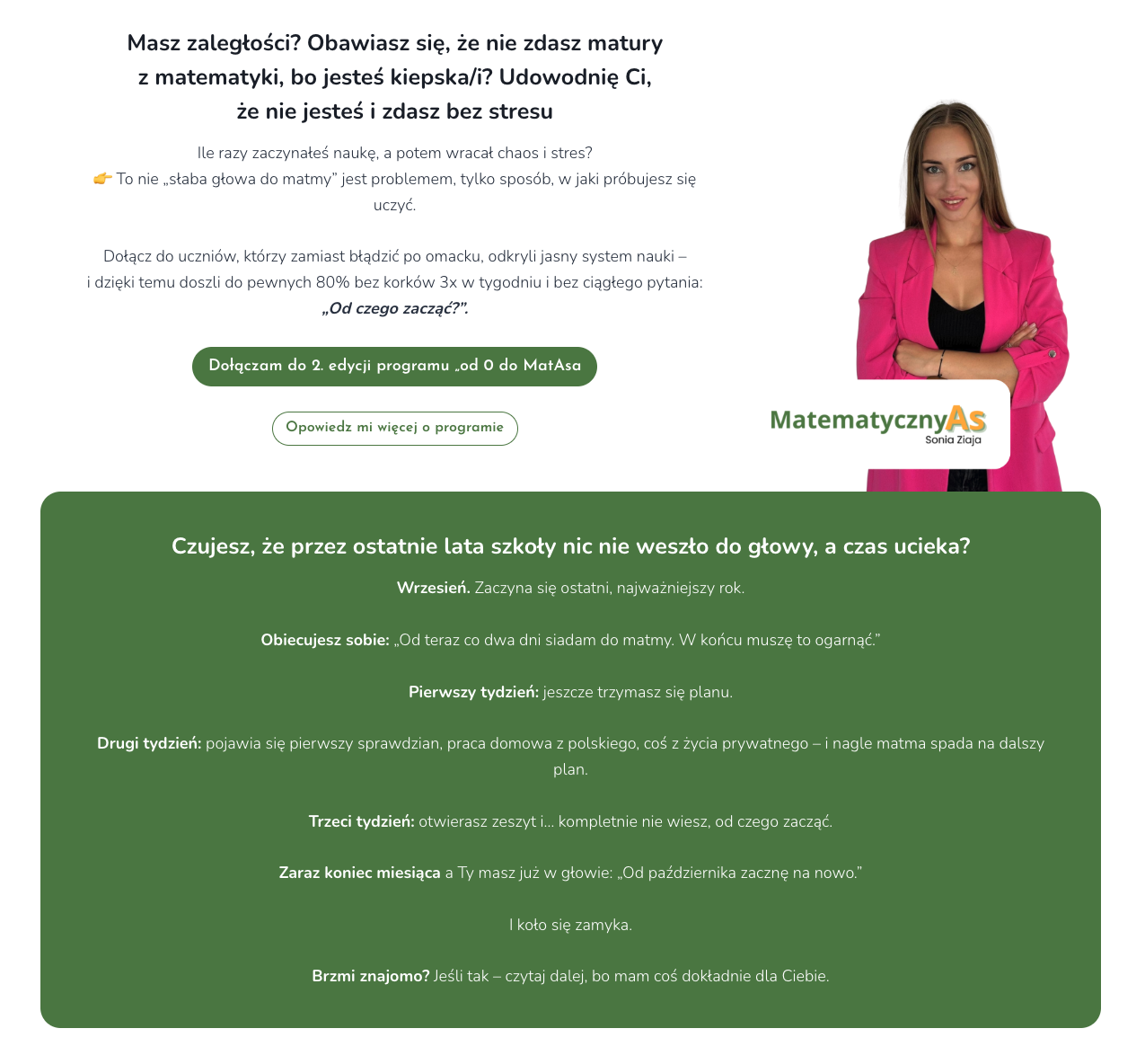 landing sprzedażowy kursu od 0 do matasa