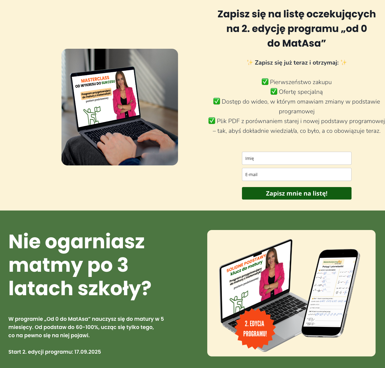 strona zapisu na listę zainteresowanych kursem „Od zera do Matasa”